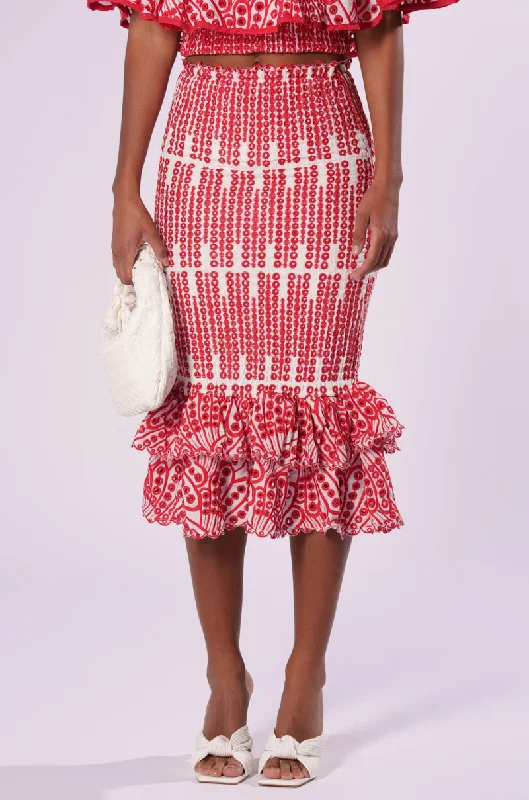 SUMMER LOVING RUFFLE TEXTURED MIDI SKIRT