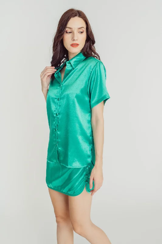 Talia Green Silk Side Button Details Mini Skirt