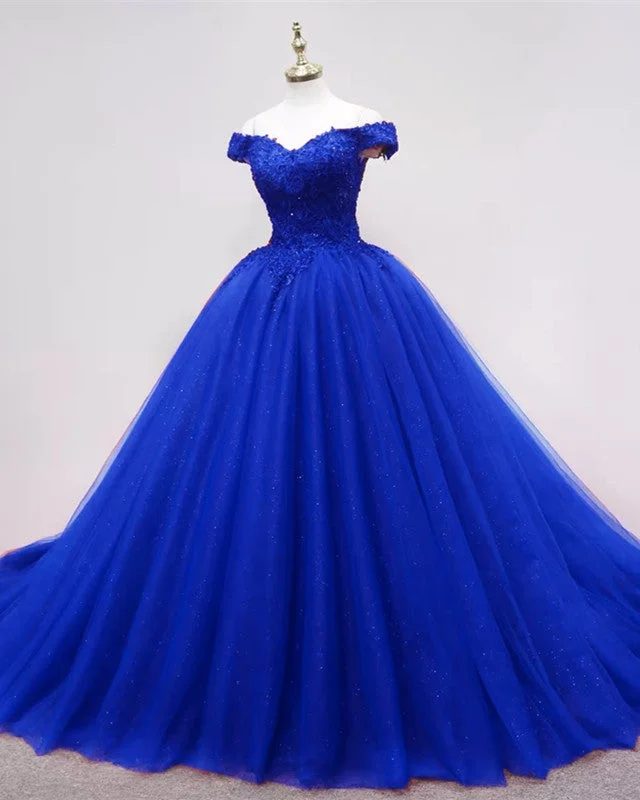 Tulle Ball Gown Lace Appliques Off The Shoulder Dresses