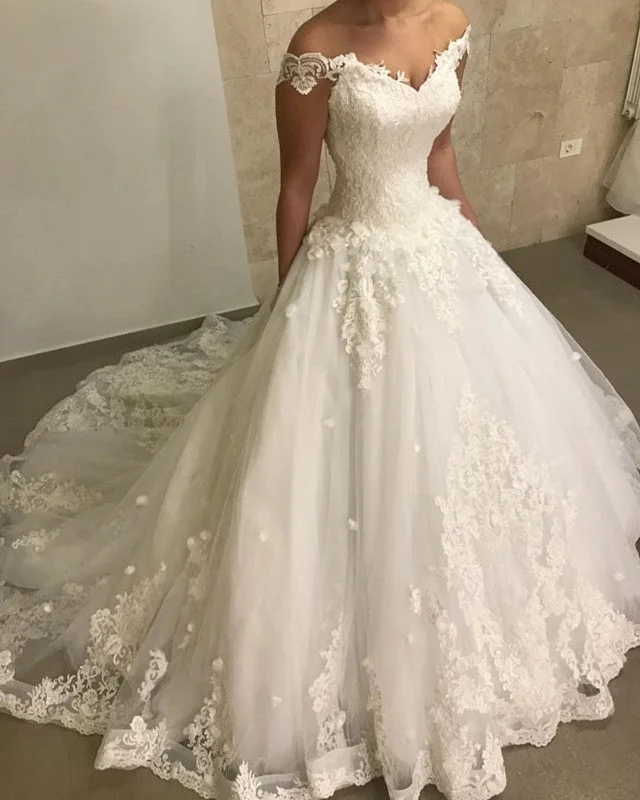 Tulle Ball Gown Off Shoulder Wedding Dresses Lace Embroidery