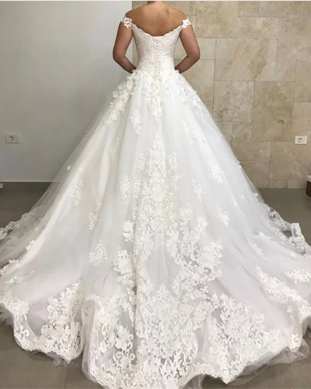 Tulle Ball Gown Off Shoulder Wedding Dresses Lace Embroidery