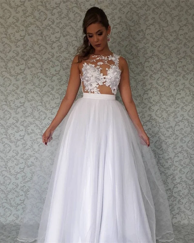 Tulle Beach Wedding Dress Floor Length Lace Embroidery