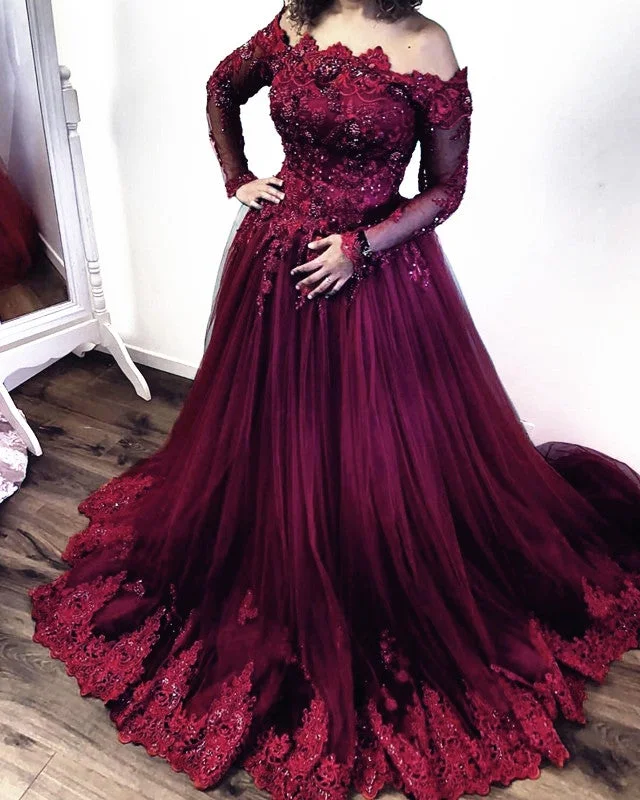 Tulle Off Shoulder Ball Gown Floral Lace Embroidery