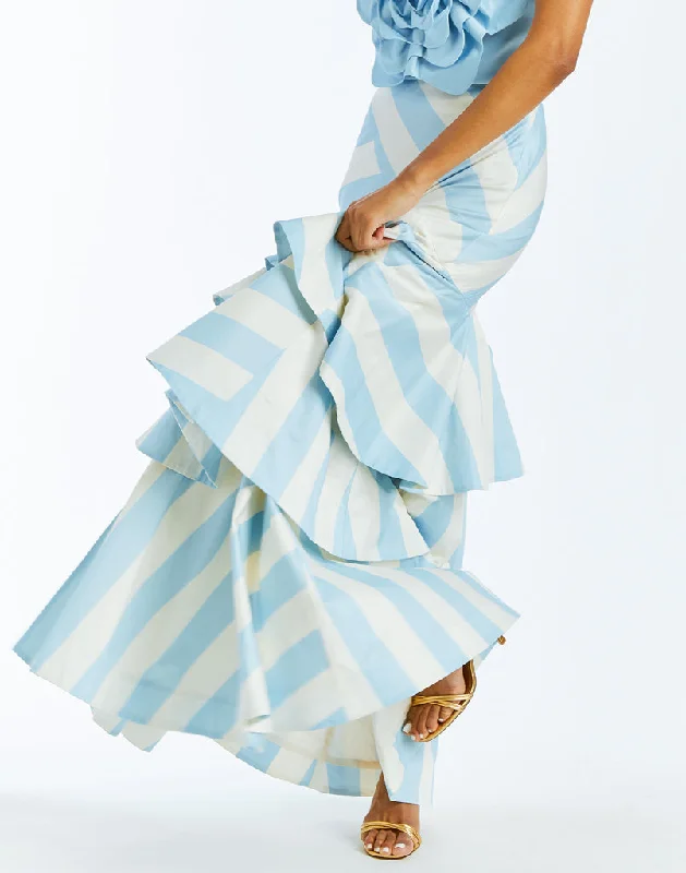 Victoria Convertible Gown Skirt in Blue & Ivory Stripe