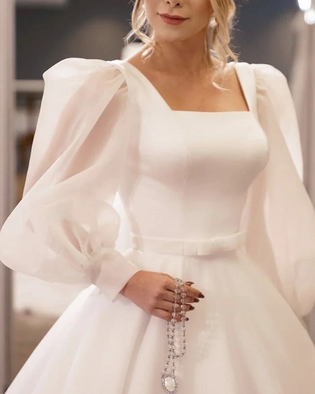 Vintage 1980s Style Wedding Dress Puffy Sleeves