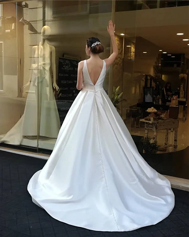 Vintage Style V-neck Satin Wedding Dresses Ball Gown