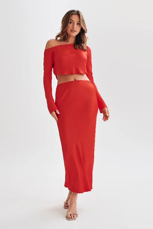 Violeta Satin Maxi Skirt - Red