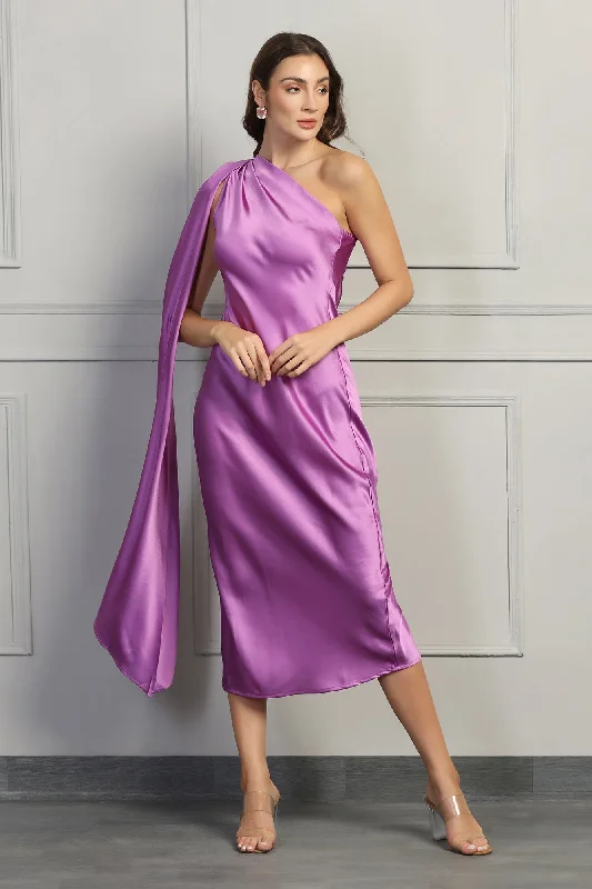 Dreamy Drapes Satin Dress - Purple