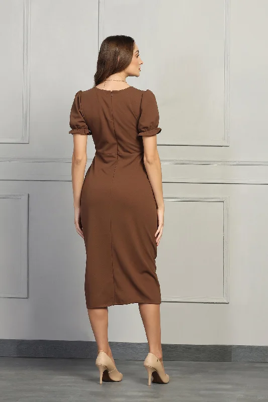 Sweetheart Buttoned Dress - Chocolate Brown