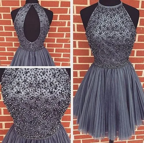 Hottest Discounts of the Year!A-line Gray Halter High Neck Beaded Short Dress,Tulle Homecoming Dress cg294 Hottest Discounts of the Year!A-line Gray Halter High Neck Beaded Short Dress,Tulle Homecoming Dress cg294