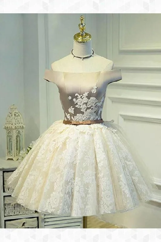 Get More, Spend Less – Shop Now!Ball Gown Off Shoulder Short Ivory Lace Homecoming Dress with Appliques cg261 Get More, Spend Less – Shop Now!Ball Gown Off Shoulder Short Ivory Lace Homecoming Dress with Appliques cg261