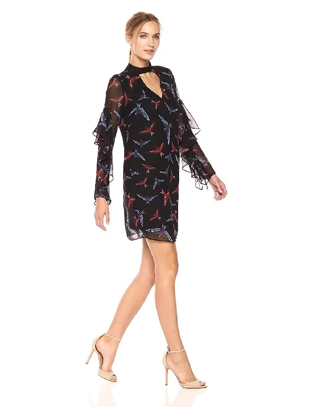 Buy One, Get One Free!Sam Edelman - 64H091 Bird Print Choker Cutout Chiffon Dress