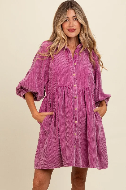 Hurry! While Supplies Last!Magenta Corduroy Button Down Maternity Dress