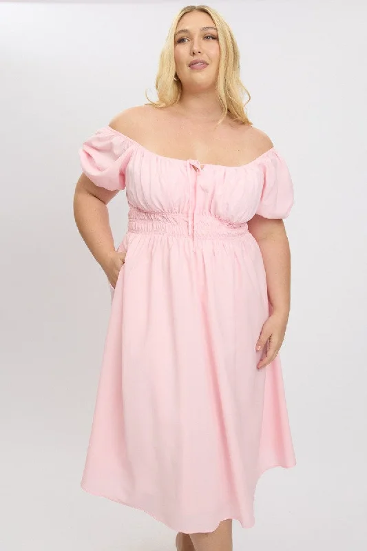 Score Big Savings Today!Pink Midi Dress Short Sleeve Ruched Bust